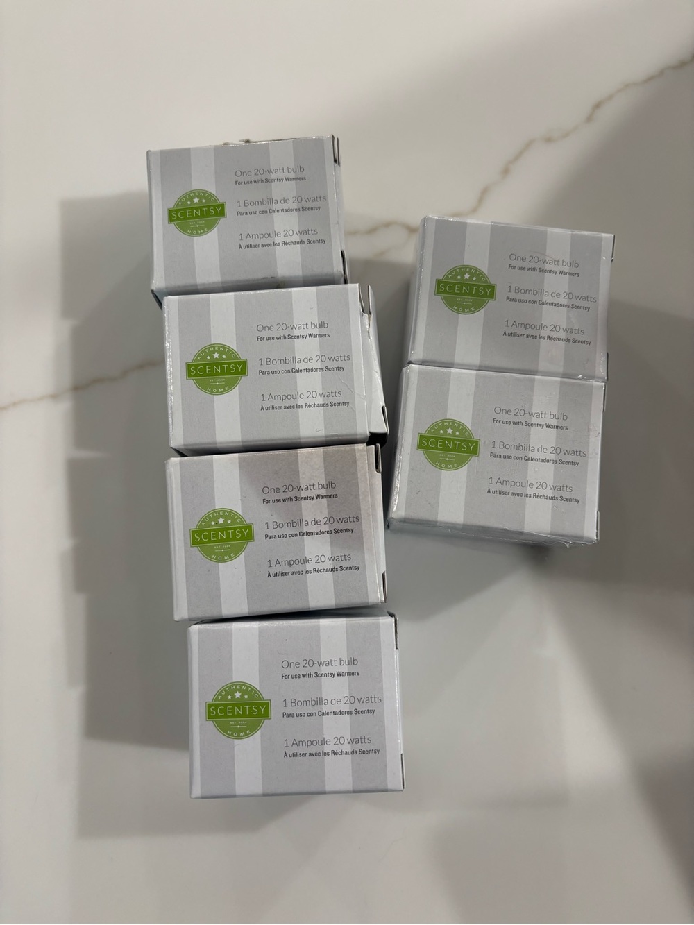 Scentsy Replacement Bulbs with Green Logo on White Boxes